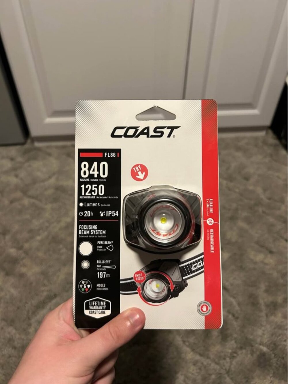 Coast FL86 840 Lumens Alkaline Dual Power LED Battery Powered Headlamp